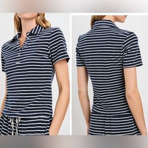 Rails Naveli 100% Cotton Terry Navy and White Striped Polo Top